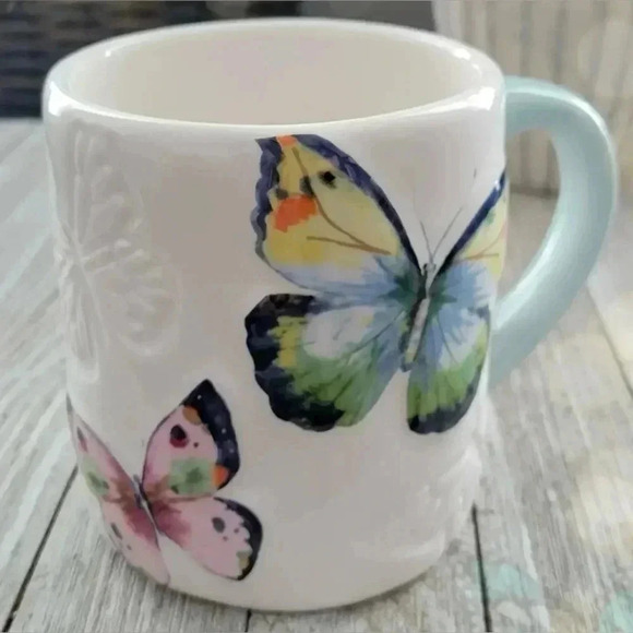Lang Butterfly Coffee Tea Mug Raised and Embossed Design Hand Painted 16 oz - Picture 1 of 12